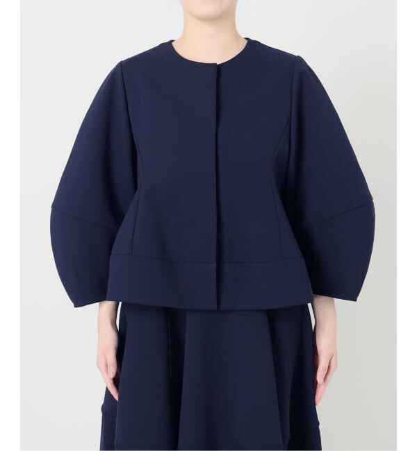  「【洗える】ボンディングショートペプラムジャケット」|ノーカラージャケット|