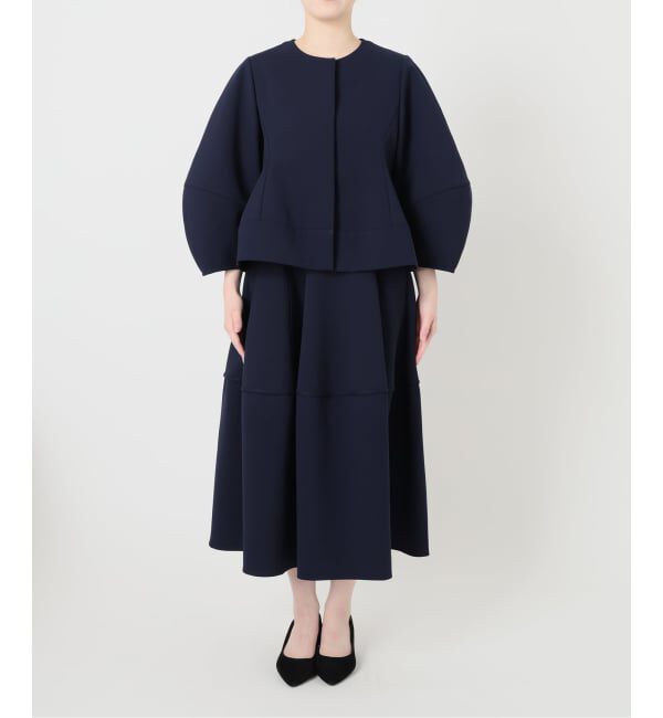  「【洗える】ボンディングショートペプラムジャケット」|ノーカラージャケット|