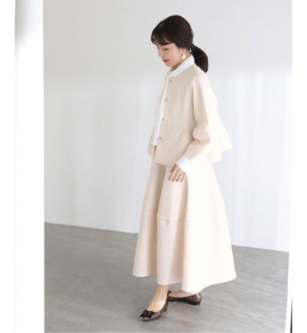  「【洗える】ボンディングショートペプラムジャケット」|ノーカラージャケット|