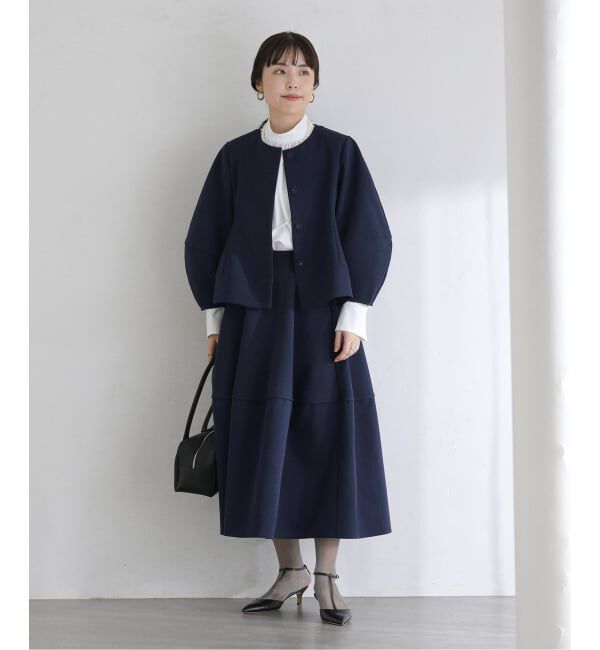  「【洗える】ボンディングショートペプラムジャケット」|ノーカラージャケット|