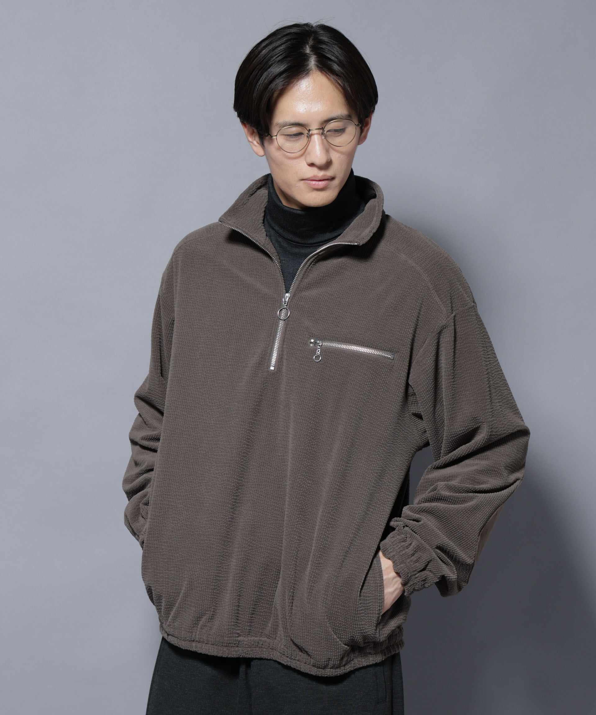 nano･universe「モールJQDコーデュロイハーフジッププルオーバー」|Tシャツ・カットソー|カーキグレー5
