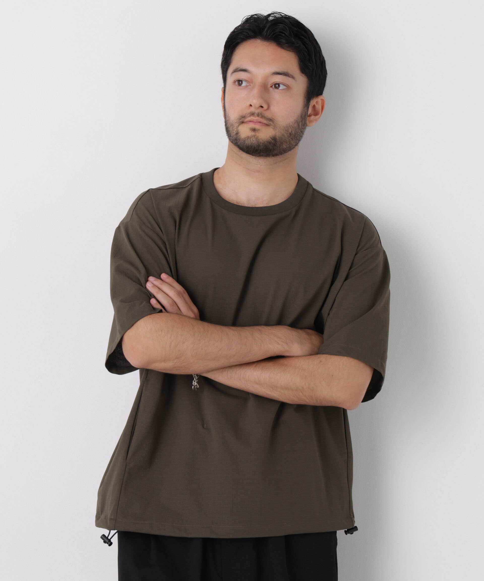 NANO universe「CIRCLEMOVA(R)メッシュリップストップTシャツ 半袖(セットアップ可)」|Tシャツ・カットソー|カーキ