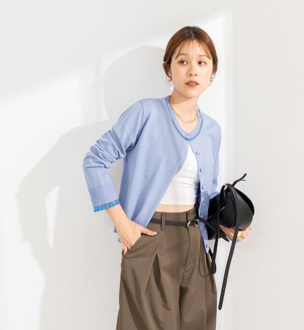 NOLLEY'S「《手洗い可能》シアーフリルくるみ釦クルーネックカーディガン」|カーディガン|