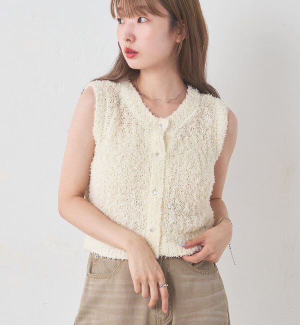  「【前後2WAY/4色展開】リボンヤーンタンク」|キャミソール|オフホワイト