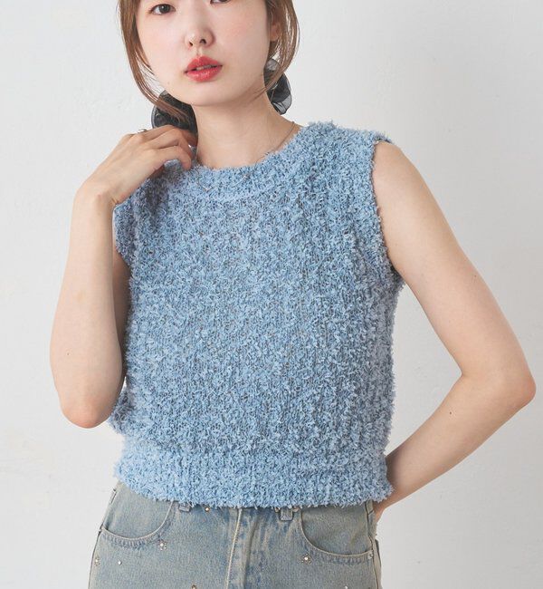  「【前後2WAY/4色展開】リボンヤーンタンク」|キャミソール|サックスブルー