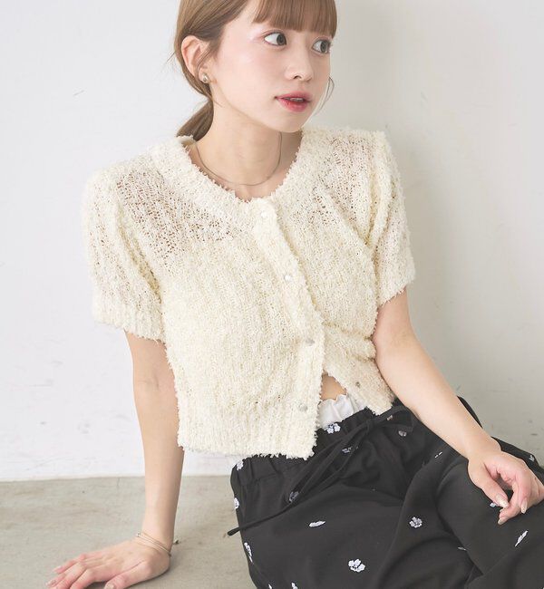  「【4色展開】リボンヤーンカーディガン」|カーディガン|オフホワイト