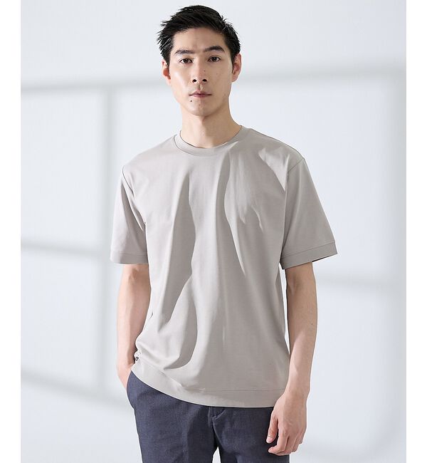ABAHOUSE「【SMART CLOSET】シルケット天竺　ワイドリブ Tシャツ / 接触冷感」|Tシャツ・カットソー|グレージュ