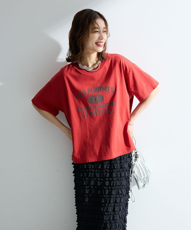 Green Parks「【適ON】汗染み防止ボックスロゴTシャツ」|Tシャツ・カットソー|Red