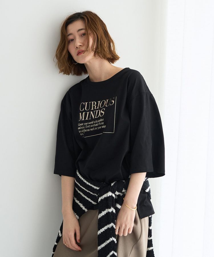 Editt by YECCA VECCA「【UVカット】ワイドスリーブ箔プリントTee」|Tシャツ・カットソー|Black