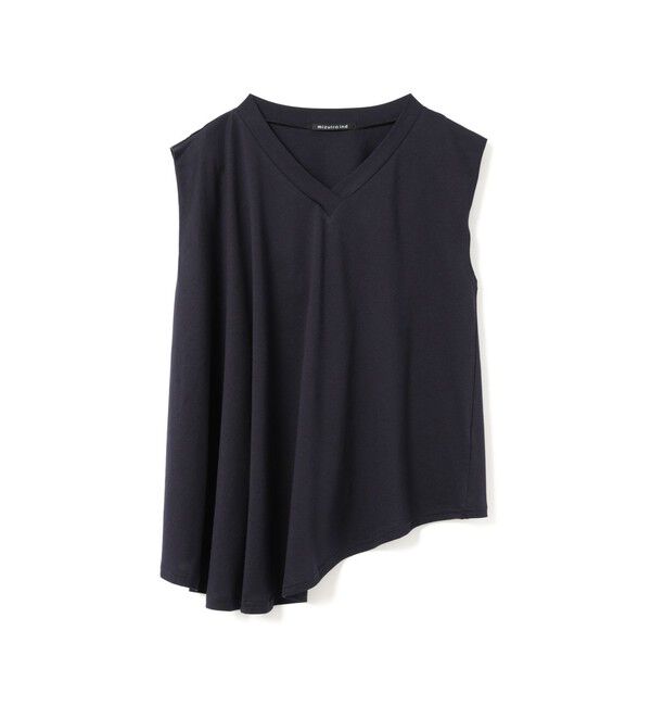 mizuiro ind「mizuiro ind Vネックアシンメトリーノースリーブプルオーバー」|Tシャツ・カットソー|ネイビー