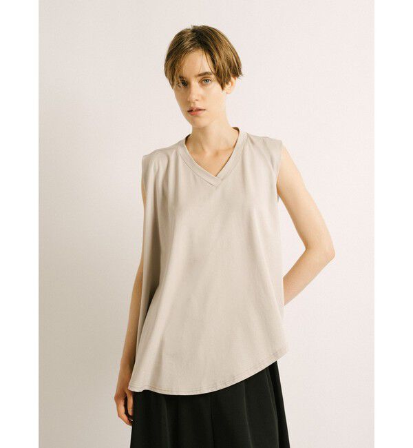 mizuiro ind「mizuiro ind Vネックアシンメトリーノースリーブプルオーバー」|Tシャツ・カットソー|