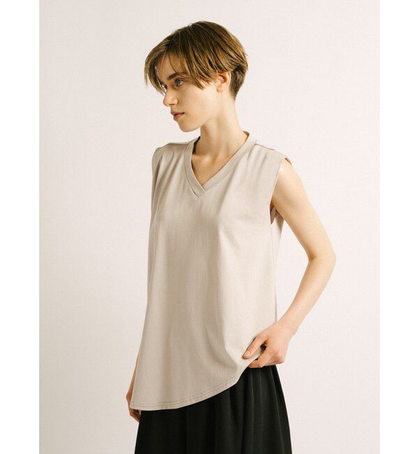 mizuiro ind「mizuiro ind Vネックアシンメトリーノースリーブプルオーバー」|Tシャツ・カットソー|