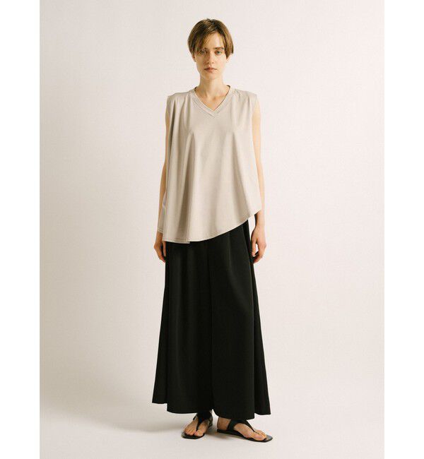 mizuiro ind「mizuiro ind Vネックアシンメトリーノースリーブプルオーバー」|Tシャツ・カットソー|