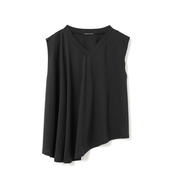 mizuiro ind「mizuiro ind Vネックアシンメトリーノースリーブプルオーバー」|Tシャツ・カットソー|ブラック
