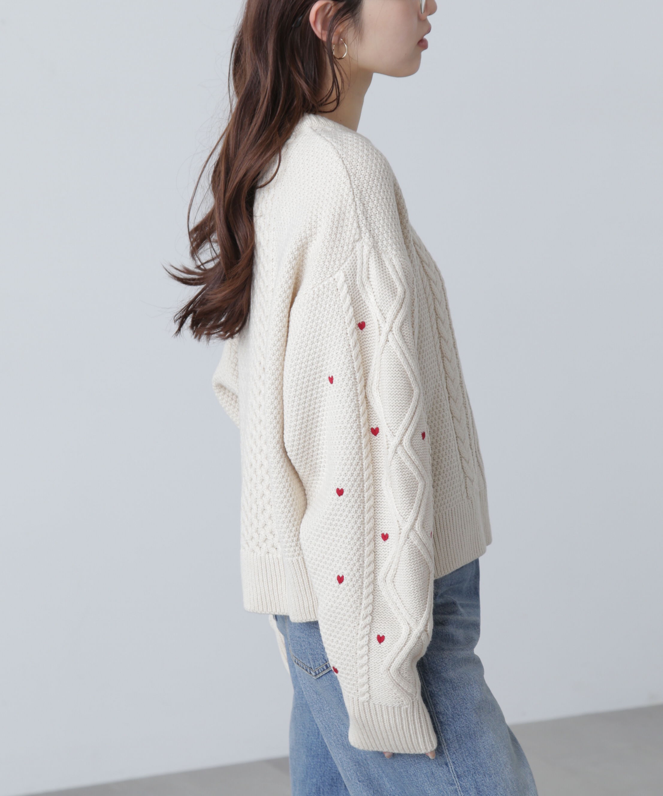  「ハート刺繍ケーブルニット」|ニット・セーター|