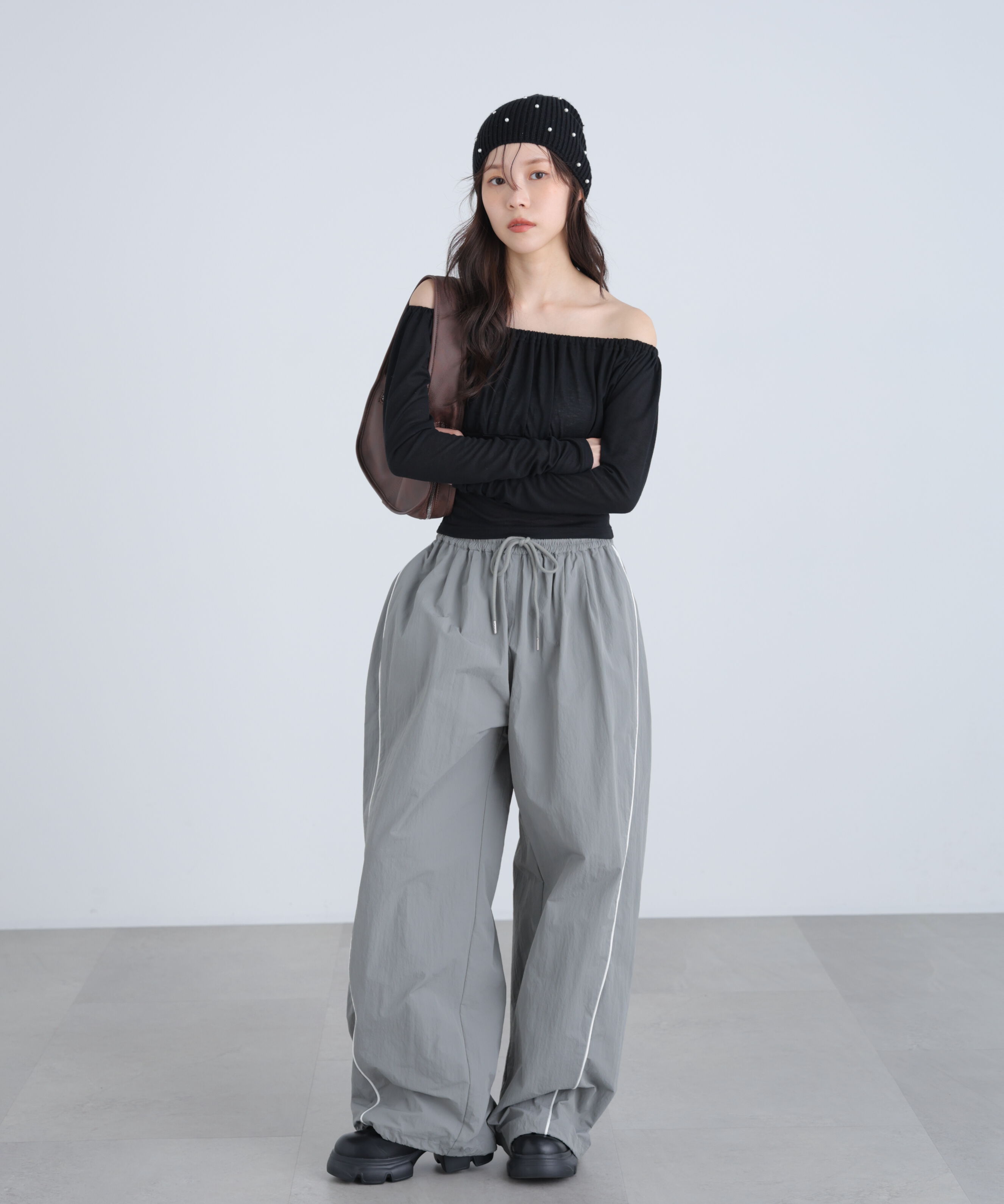  「オフショルシアーギャザーカットソー」|Tシャツ・カットソー|