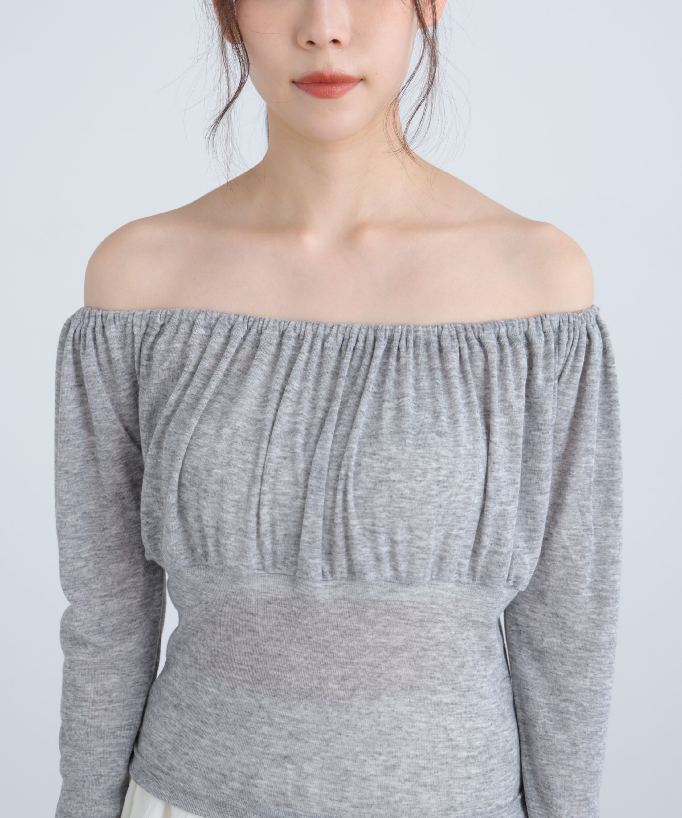  「オフショルシアーギャザーカットソー」|Tシャツ・カットソー|