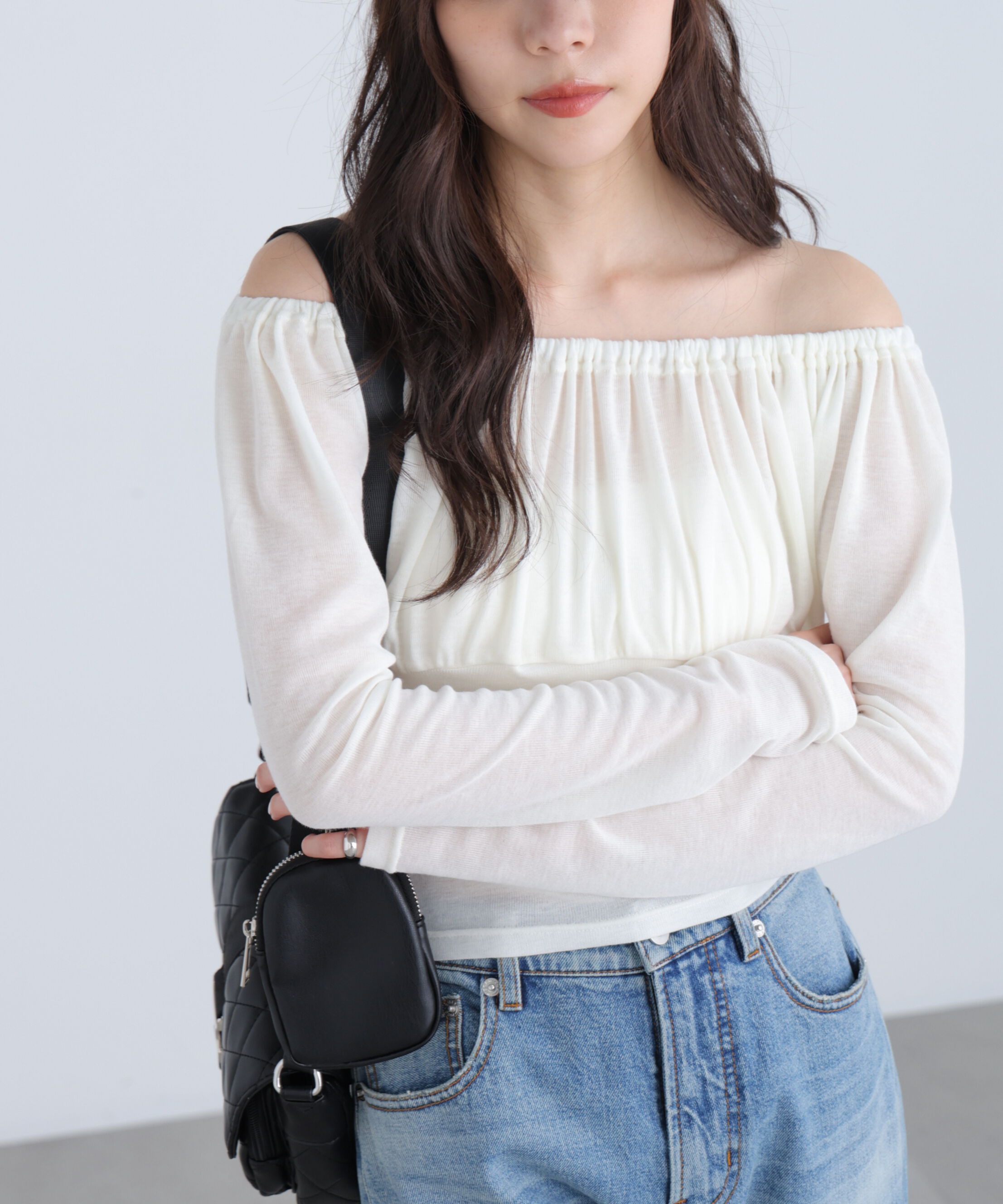  「オフショルシアーギャザーカットソー」|Tシャツ・カットソー|