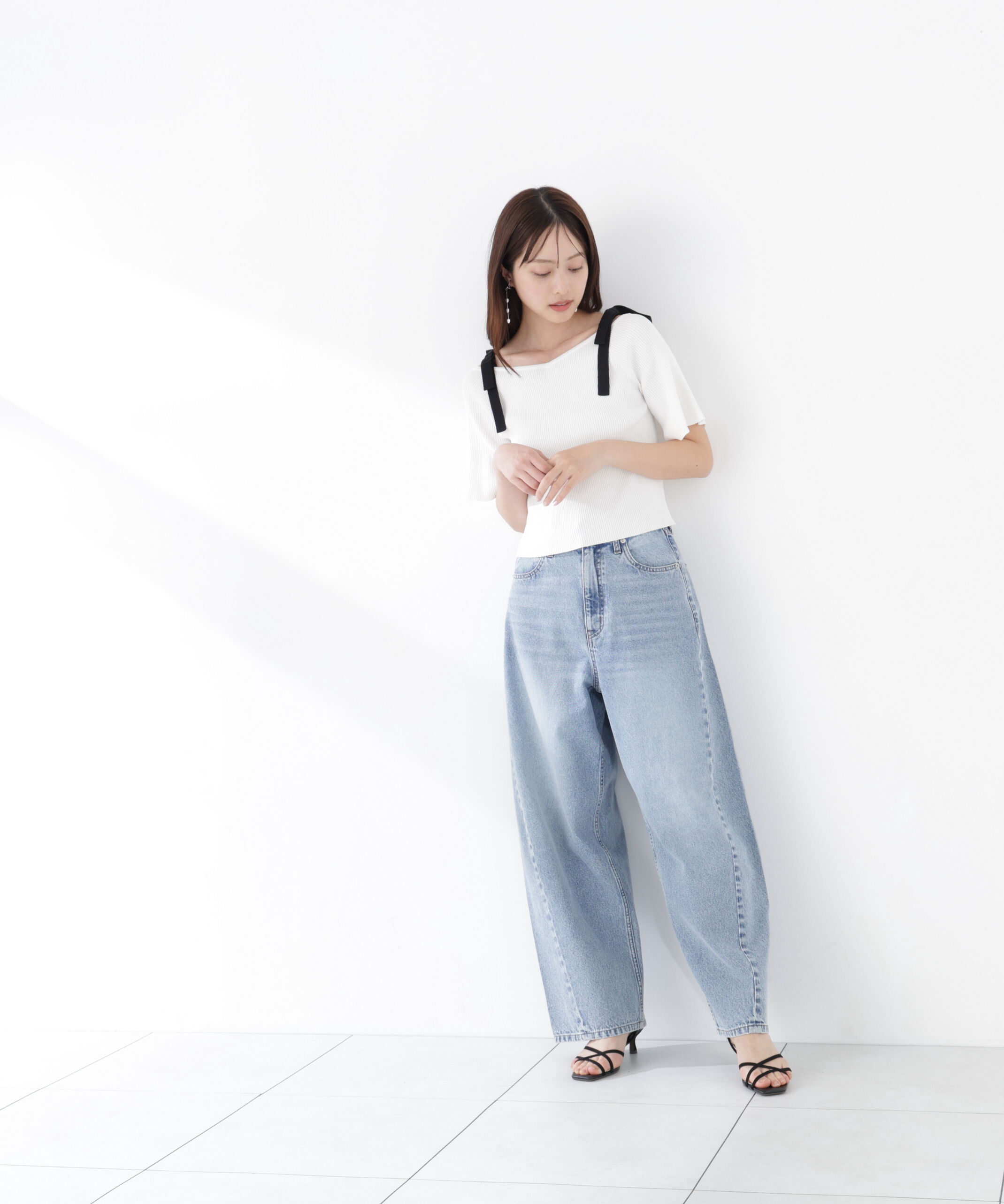 PROPORTION BODY DRESSING「＜ウォッシャブル/UV＞肩リボンオフショルニット　26SS」|ニット・セーター|