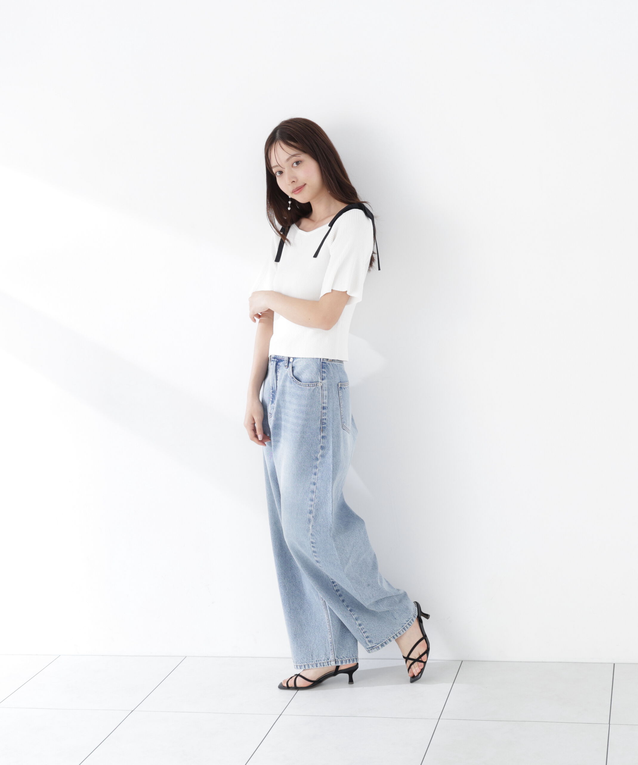 PROPORTION BODY DRESSING「＜ウォッシャブル/UV＞肩リボンオフショルニット　26SS」|ニット・セーター|