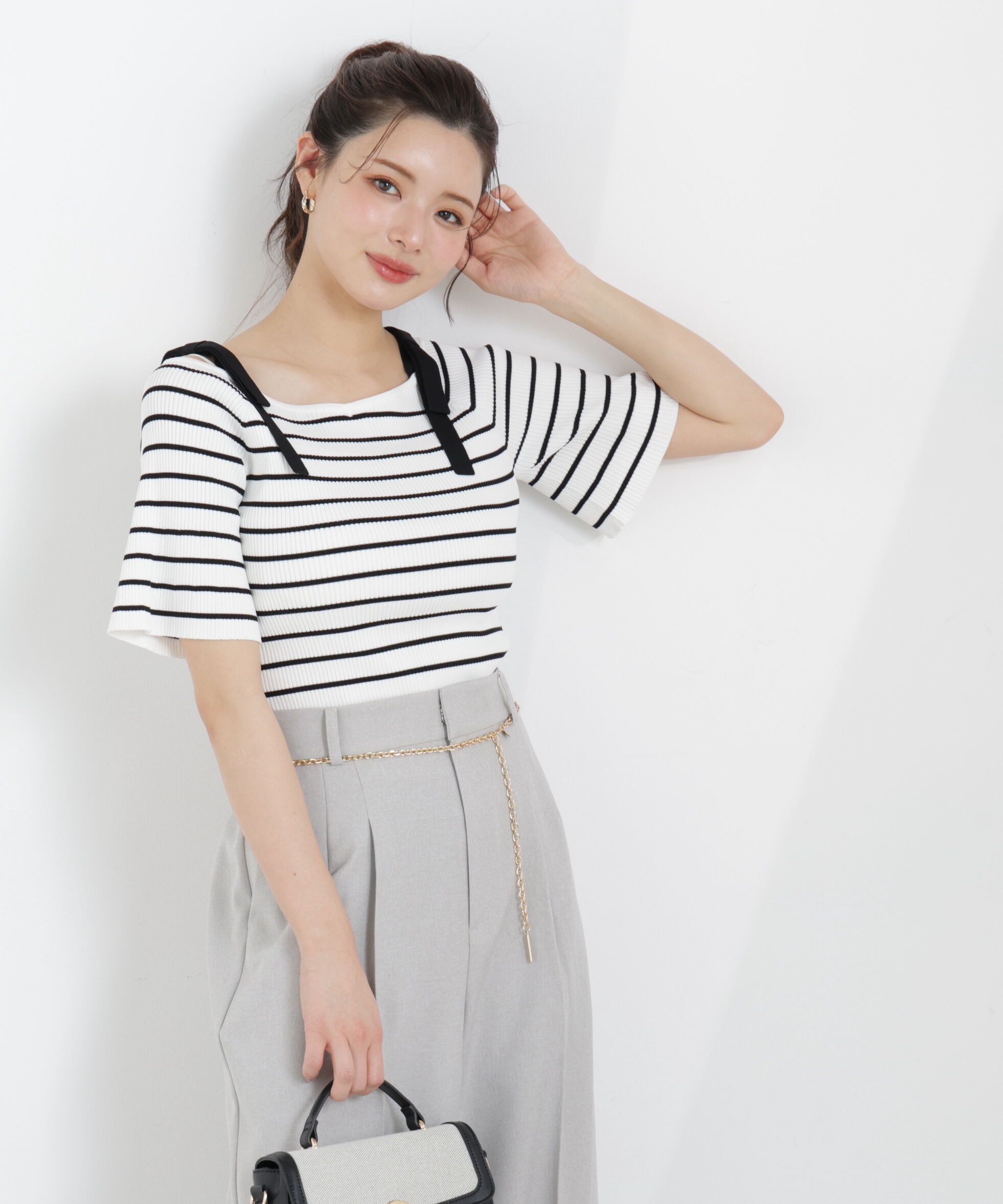 PROPORTION BODY DRESSING「＜ウォッシャブル/UV＞肩リボンオフショルニット　26SS」|ニット・セーター|