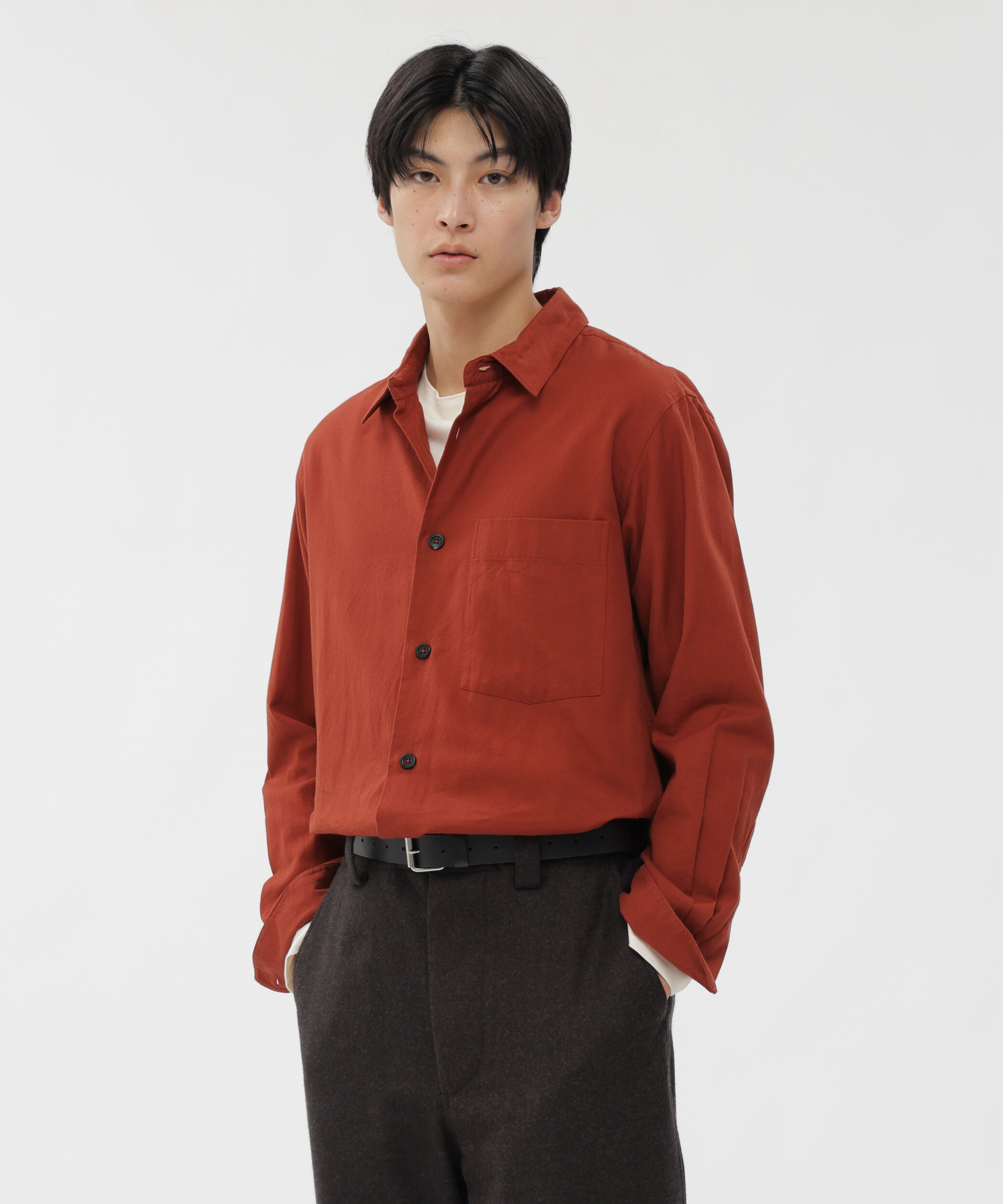 MARGARET HOWELL「COTTON CASHMERE TWILL SHIRT」|シャツ・ブラウス|RED