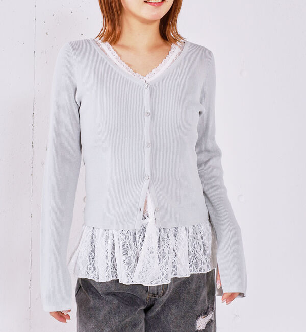 archives「レイヤードレースＴＯＰＳ&times;ニットカーディガンＳＥＴ」|カーディガン|GRAY