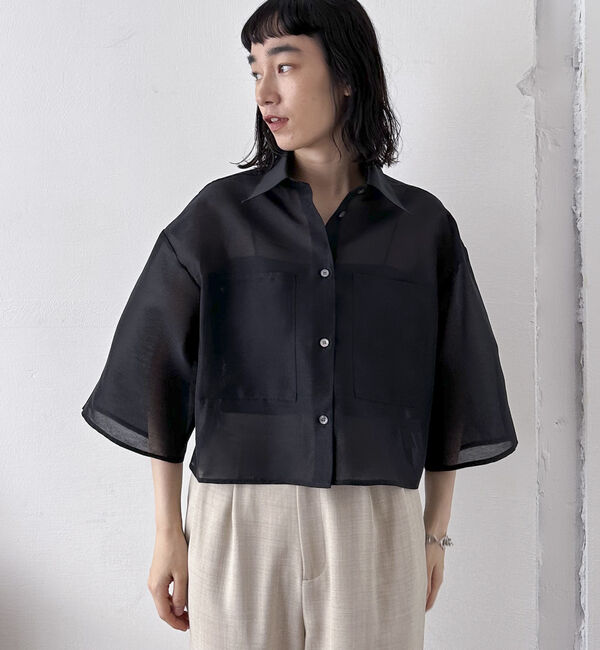 Doux archives「オーガンジークロップドシャツ」|シャツ・ブラウス|BLACK