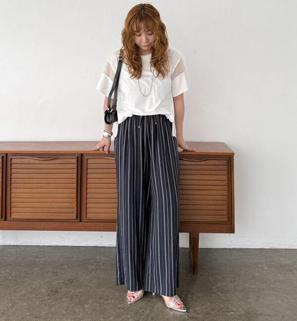 Doux archives「【接触冷感・吸水速乾】袖シアー切替カットソー」|Tシャツ・カットソー|