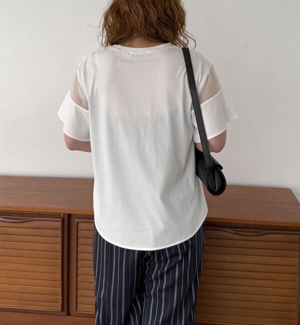 Doux archives「【接触冷感・吸水速乾】袖シアー切替カットソー」|Tシャツ・カットソー|