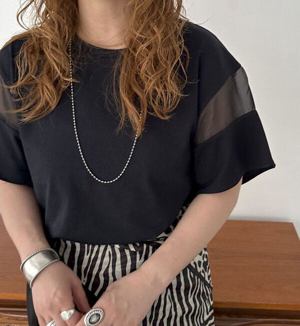 Doux archives「【接触冷感・吸水速乾】袖シアー切替カットソー」|Tシャツ・カットソー|