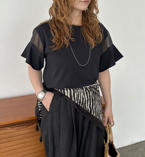 Doux archives「【接触冷感・吸水速乾】袖シアー切替カットソー」|Tシャツ・カットソー|