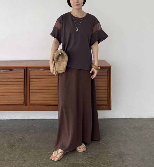 Doux archives「【接触冷感・吸水速乾】袖シアー切替カットソー」|Tシャツ・カットソー|