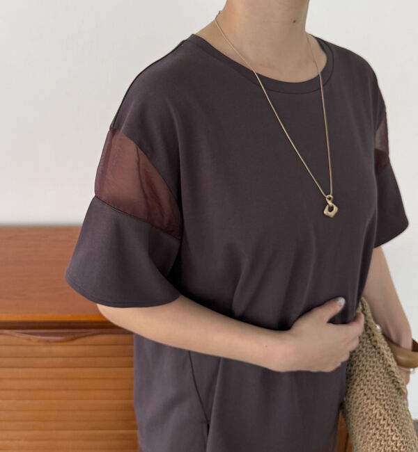 Doux archives「【接触冷感・吸水速乾】袖シアー切替カットソー」|Tシャツ・カットソー|