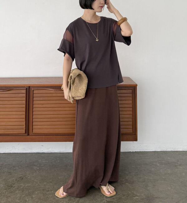 Doux archives「【接触冷感・吸水速乾】袖シアー切替カットソー」|Tシャツ・カットソー|
