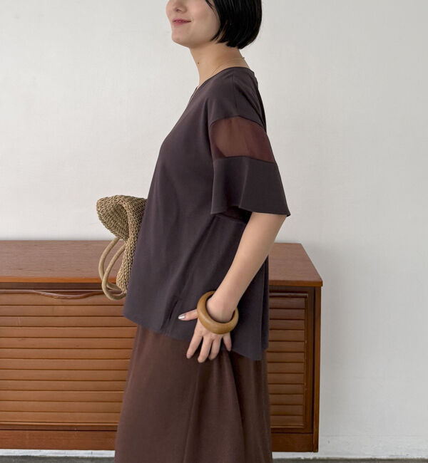 Doux archives「【接触冷感・吸水速乾】袖シアー切替カットソー」|Tシャツ・カットソー|
