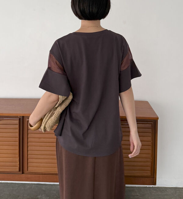 Doux archives「【接触冷感・吸水速乾】袖シアー切替カットソー」|Tシャツ・カットソー|