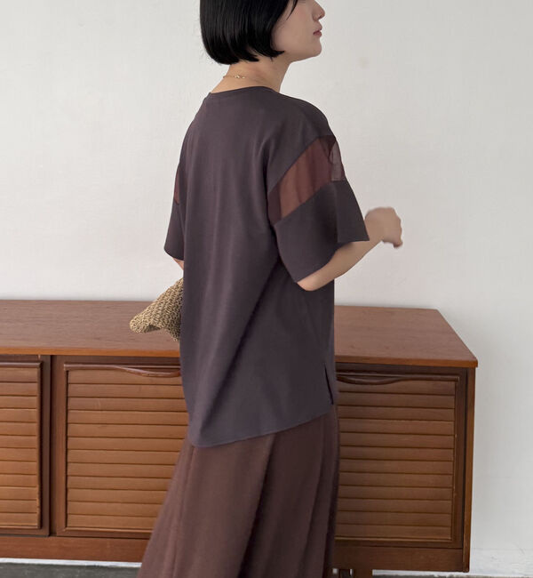 Doux archives「【接触冷感・吸水速乾】袖シアー切替カットソー」|Tシャツ・カットソー|