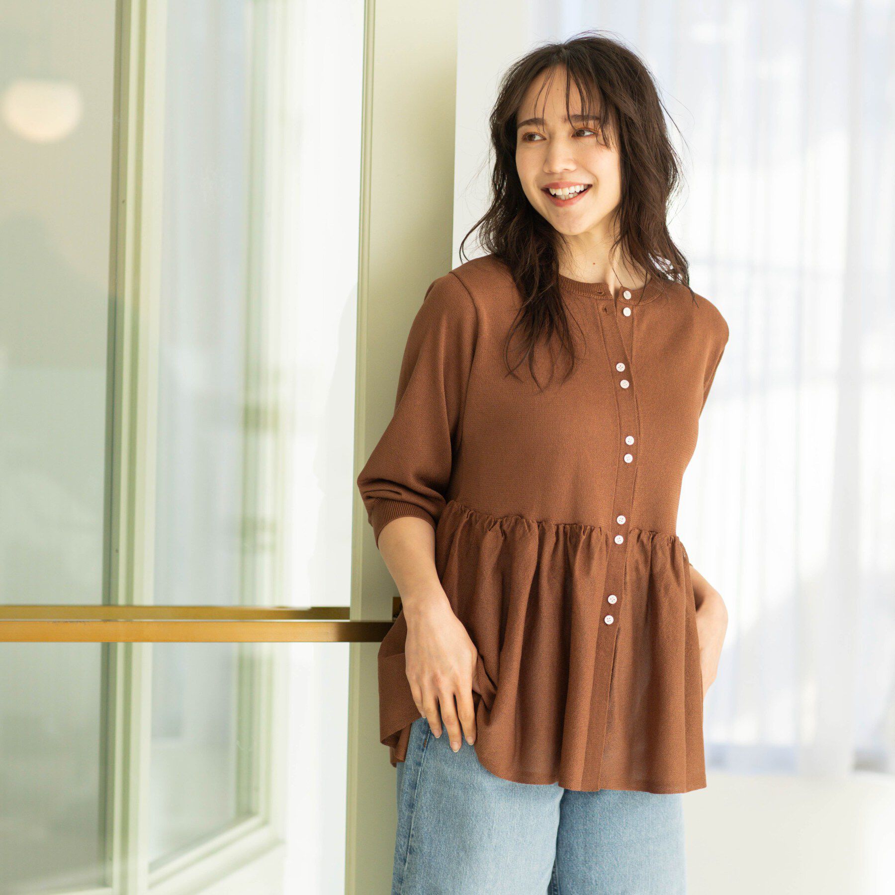 SHOO･LA･RUE「七分袖ペプラムニットカーディガン」|カーディガン|