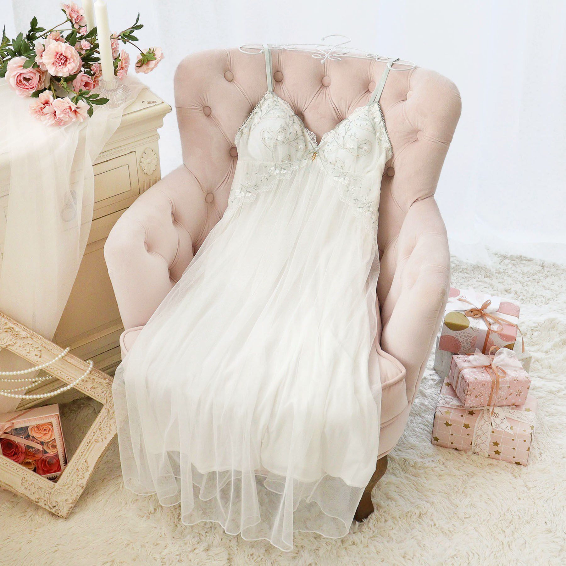 Risa Magli「フローチェ カップ付マキシワンピース」|インナー|ホワイト(001)
