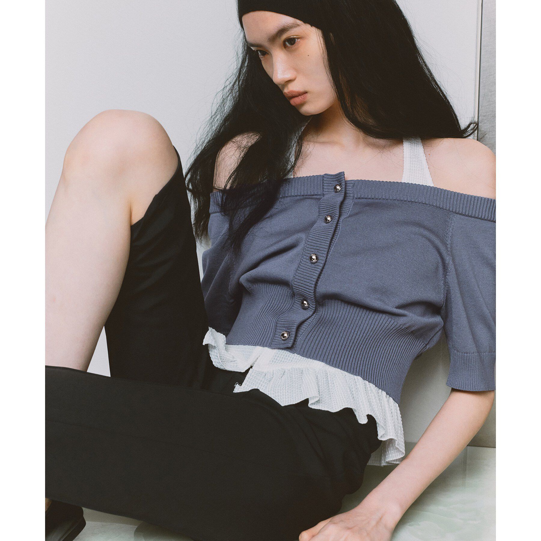 CODE A「design knit short cardigan」|カーディガン|グレー(012)