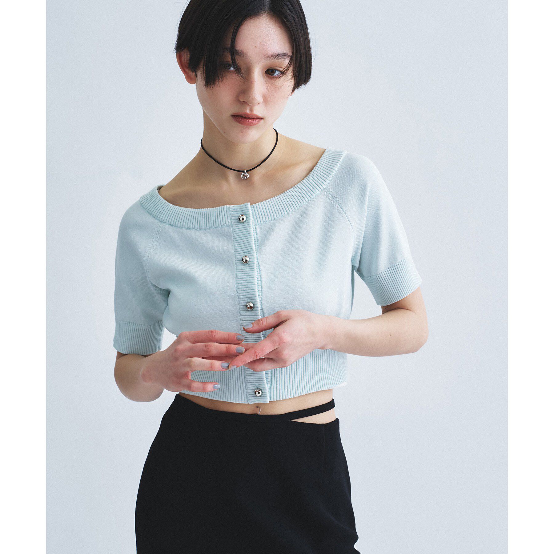 CODE A「design knit short cardigan」|カーディガン|ブルー(091)
