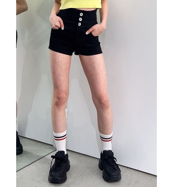 GYDA「ハイウエストボタン stretchy カラーショートパンツ」|その他|ブラック
