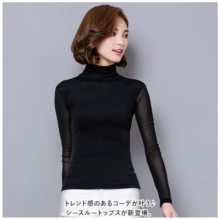 BACKYARD FAMILY「シースルー トップス 通販 シアーカットソー シアー カットソー 長袖 タートル ハイネック 透け」|Tシャツ・カットソー|