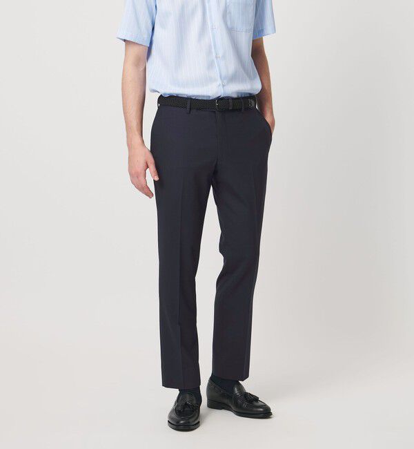 UNITED ARROWS「トロピカル サイドエクステンド ノープリーツ スラックス COMFORT EASY‐MODEL ウォッシャブル タテヨコス」|スラックス|NAVY