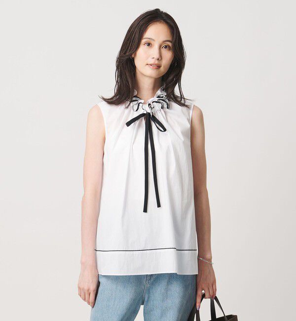 UNITED ARROWS「スタンド フリル ノースリーブ ブラウス ‐ウォッシャブル‐」|シャツ・ブラウス|