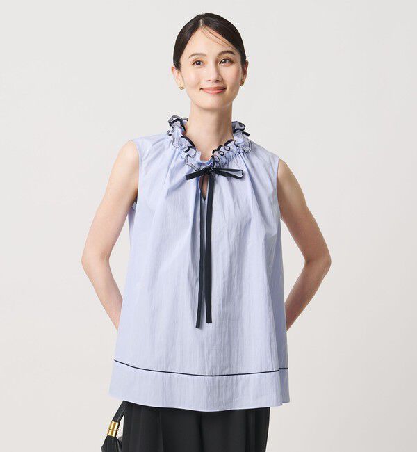 UNITED ARROWS「スタンド フリル ノースリーブ ブラウス ‐ウォッシャブル‐」|シャツ・ブラウス|