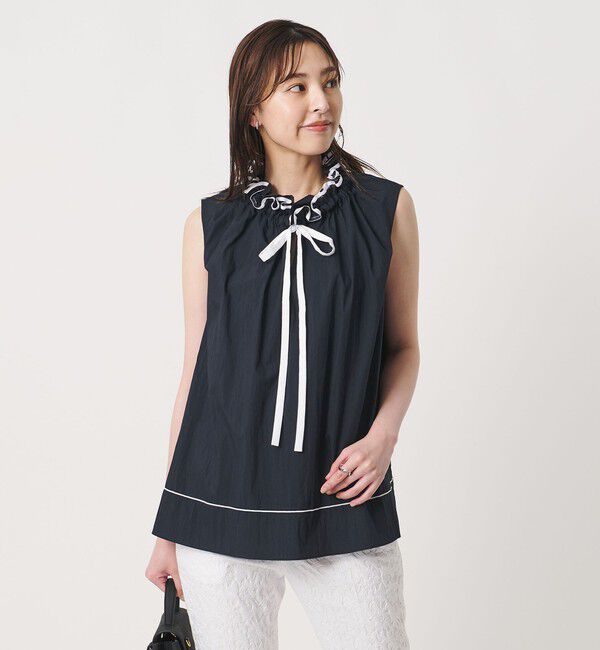 UNITED ARROWS「スタンド フリル ノースリーブ ブラウス ‐ウォッシャブル‐」|シャツ・ブラウス|