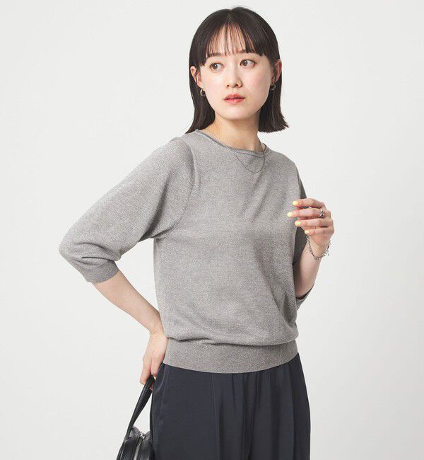 UNITED ARROWS green label relaxing「ラメ 6分袖 ニット プルオーバー」|ニット・セーター|MD.GRAY