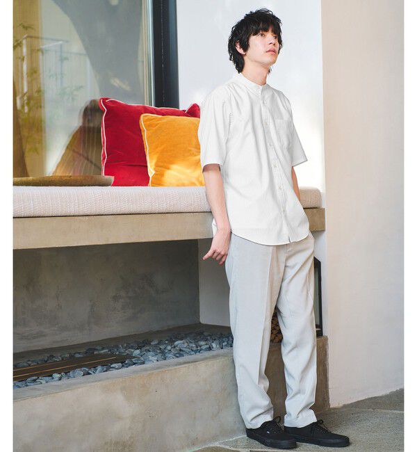 UNITED ARROWS green label relaxing「W/R オックスフォード ストライプ バンドカラー 半袖 シャツ」|シャツ・ブラウス|